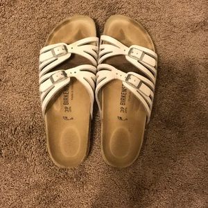 White two strap Birkenstock’s